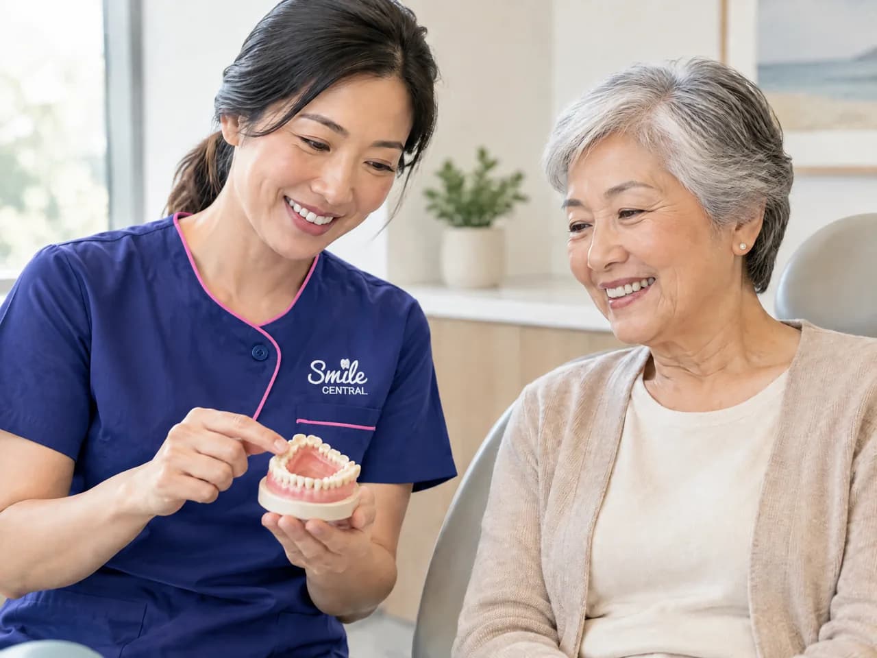 Dentist reviewing denture options with an older patient