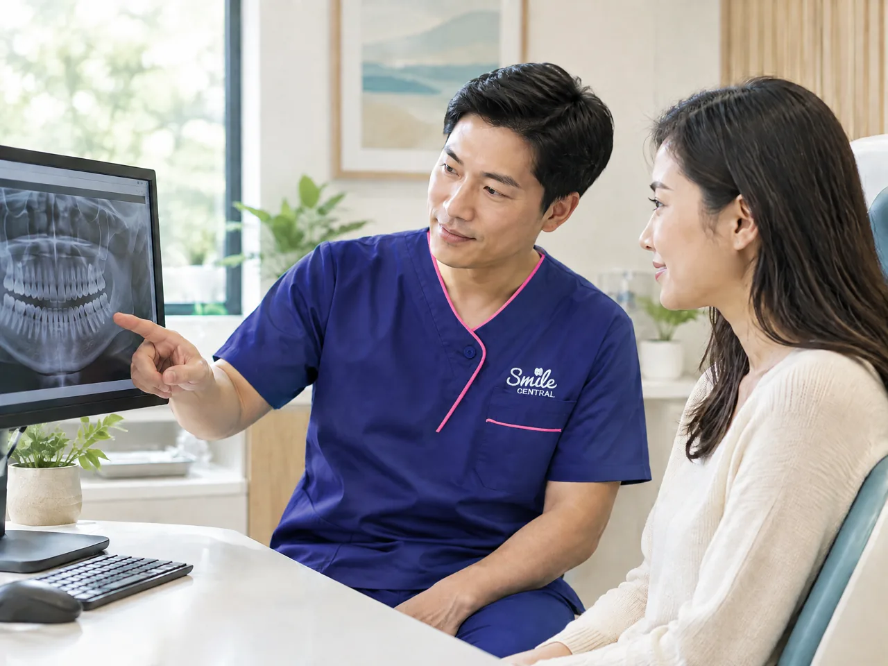 Dentist reviewing a dental scan with a patient